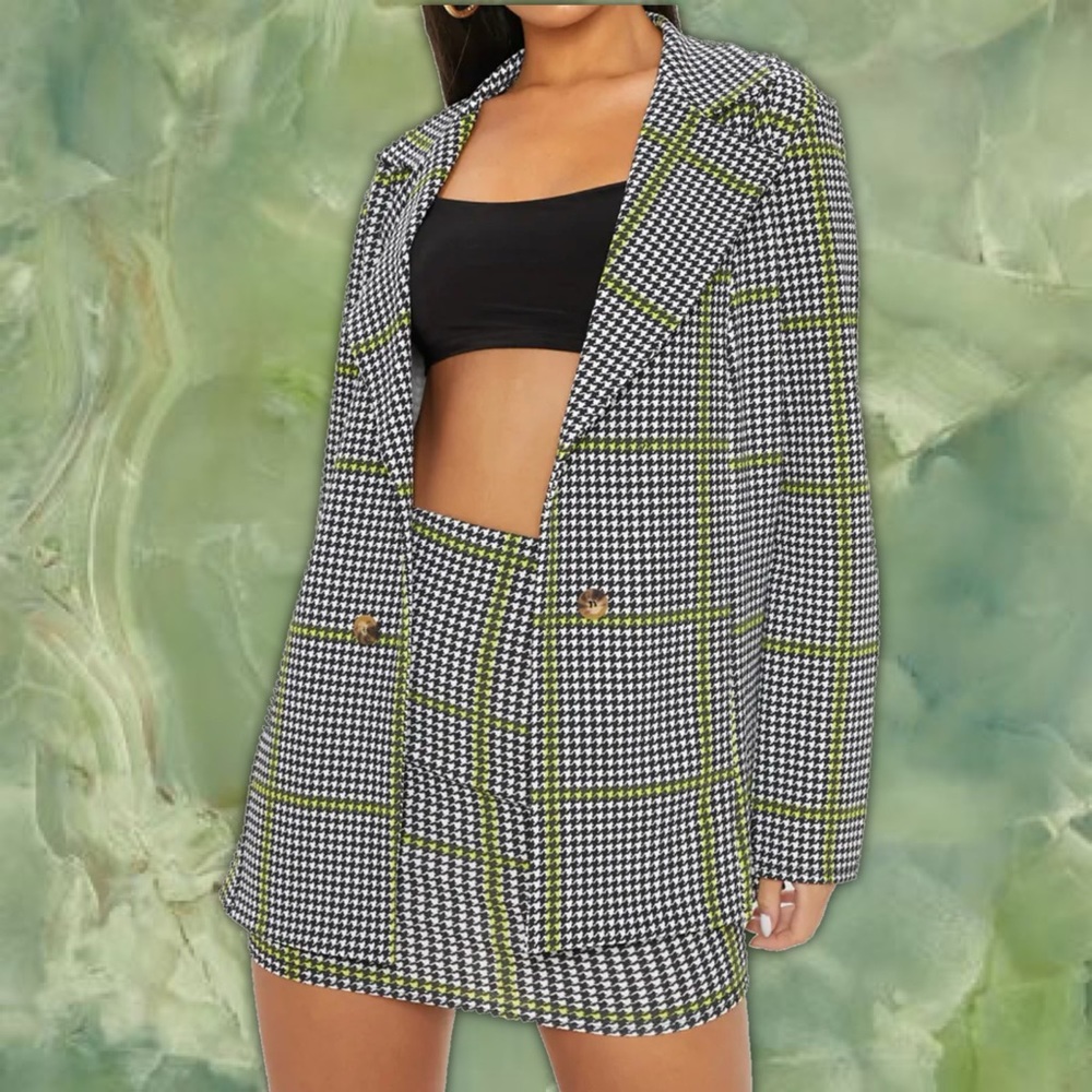 PrettyLittleThing Dogtooth Blazer and Skirt Set